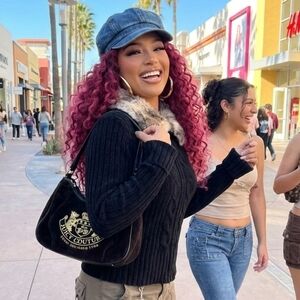 Y2K Designers Original Studio Black Sweater with Faux Fur Collar Sz Petite Med